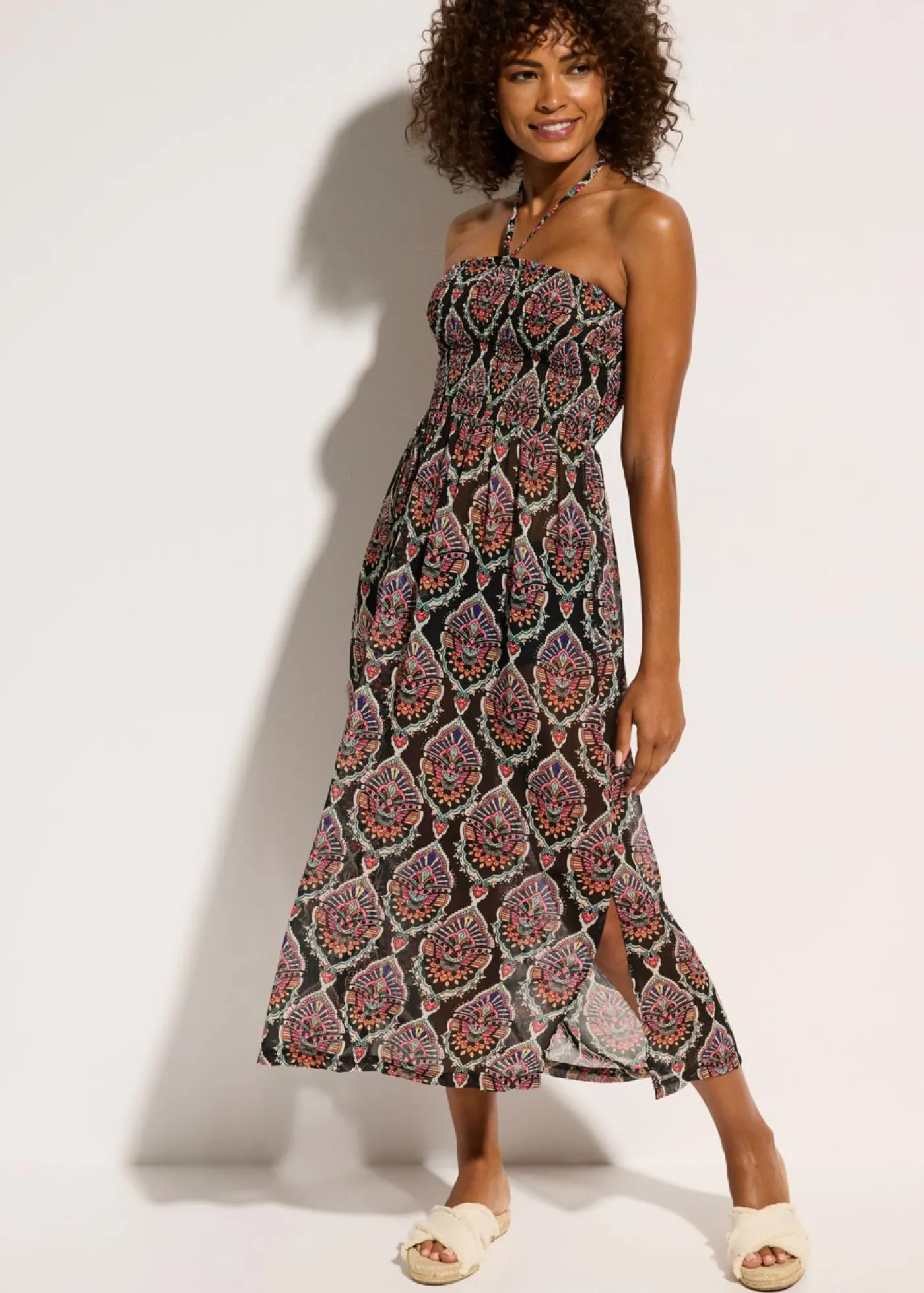 bonprix bonprix Vestido de gasa para la playa Negro multicolor Clearance