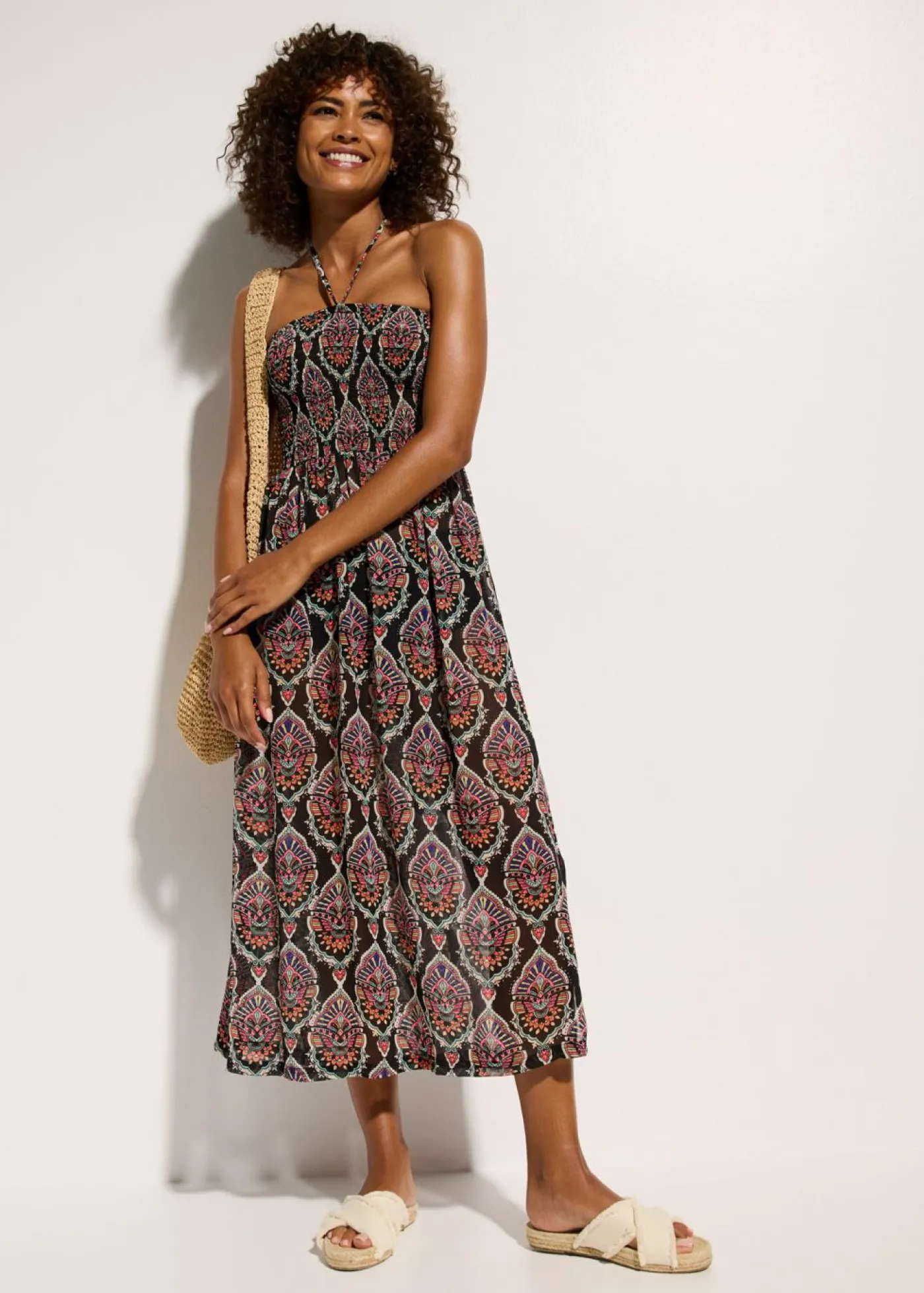 bonprix bonprix Vestido de gasa para la playa Negro multicolor Clearance