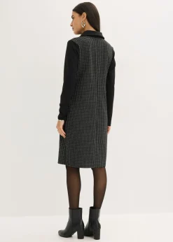 bonprix bonprix Vestido de jacquard con cuello en contraste Negro-blanco lana a cuadros Best