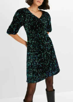 bonprix bonprix Vestido de lentejuelas Negro-verde Outlet