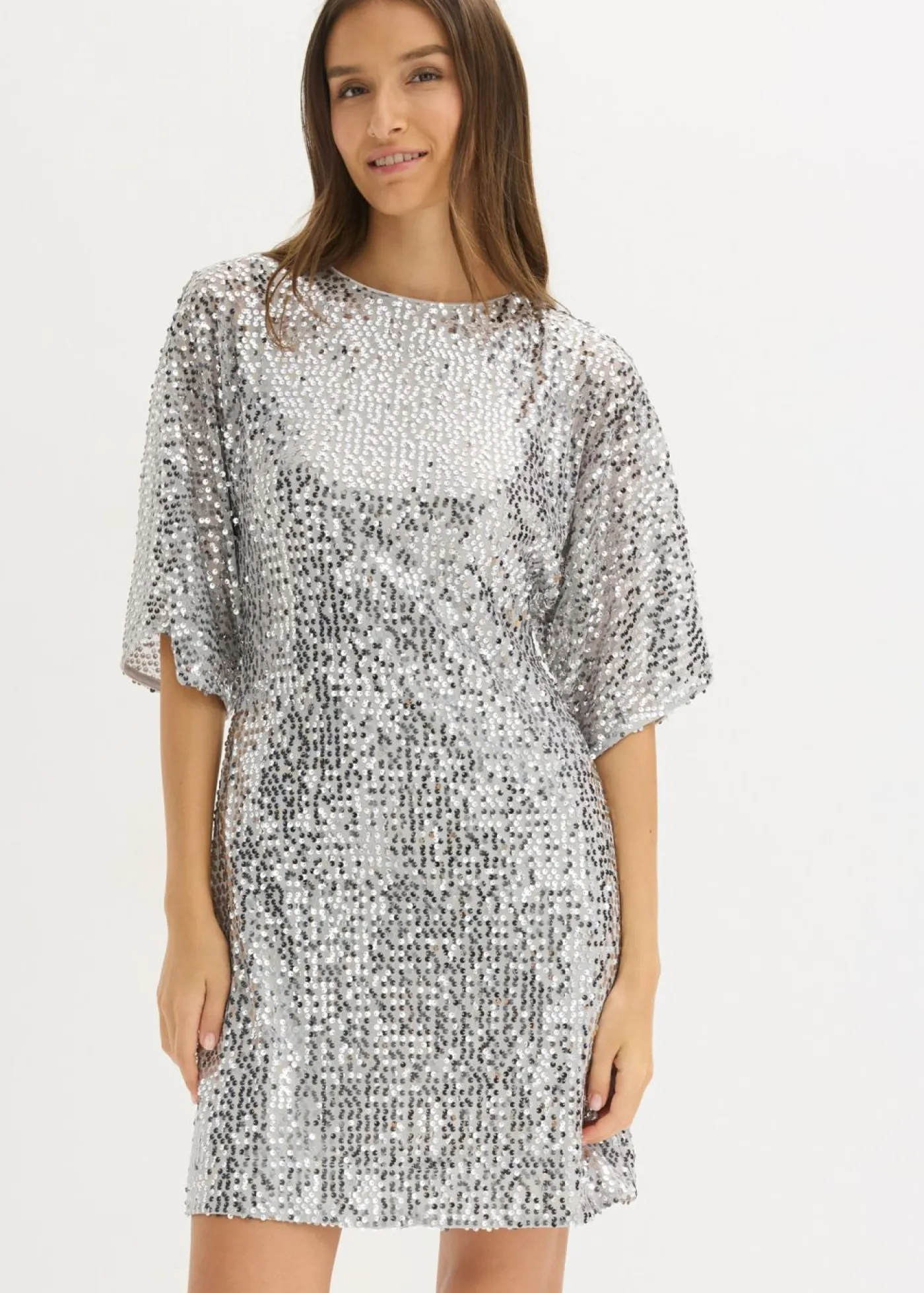 bonprix bonprix Vestido de lentejuelas con detalle de lazo Plata Best