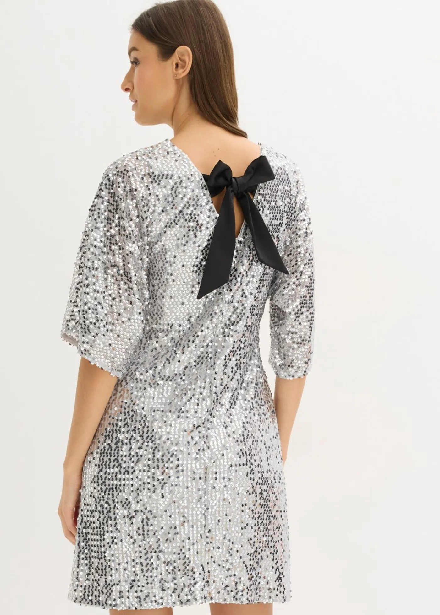 bonprix bonprix Vestido de lentejuelas con detalle de lazo Plata Best