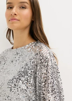 bonprix bonprix Vestido de lentejuelas con detalle de lazo Plata Best