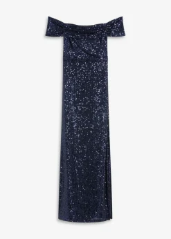 bonprix bonprix Vestido de lentejuelas con escote bañera Azul marino New