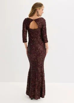 bonprix bonprix Vestido de lentejuelas con escote en la espalda rojo burdeos-beige New