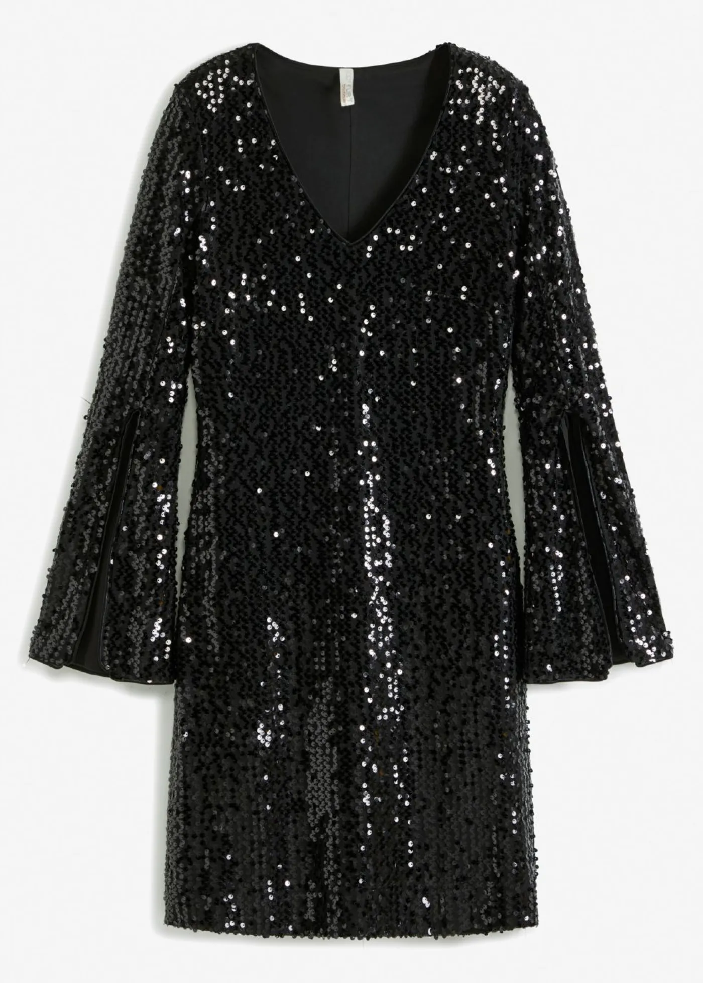 bonprix bonprix Vestido de lentejuelas con mangas de trompeta Negro Clearance