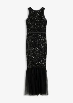 bonprix bonprix Vestido de lentejuelas con volante Negro-beige Best