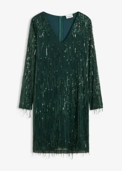 bonprix bonprix Vestido de lentejuelas con flecos Verde intenso New