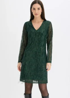bonprix bonprix Vestido de lentejuelas con flecos Verde intenso New