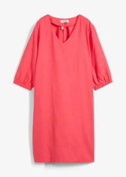 bonprix bonprix Vestido de lino puro con mangas 3/4 rosa paraíso Discount