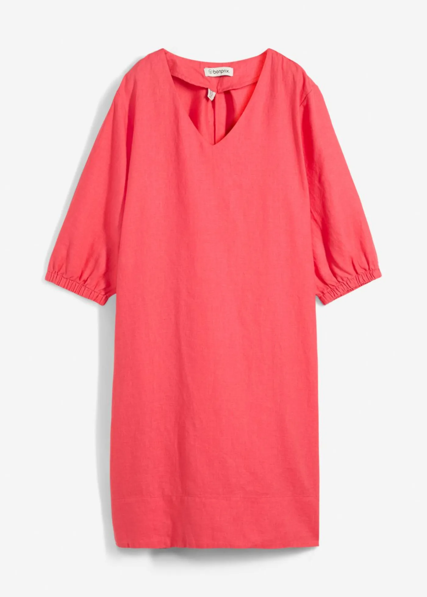 bonprix bonprix Vestido de lino puro con mangas 3/4 rosa paraíso Discount