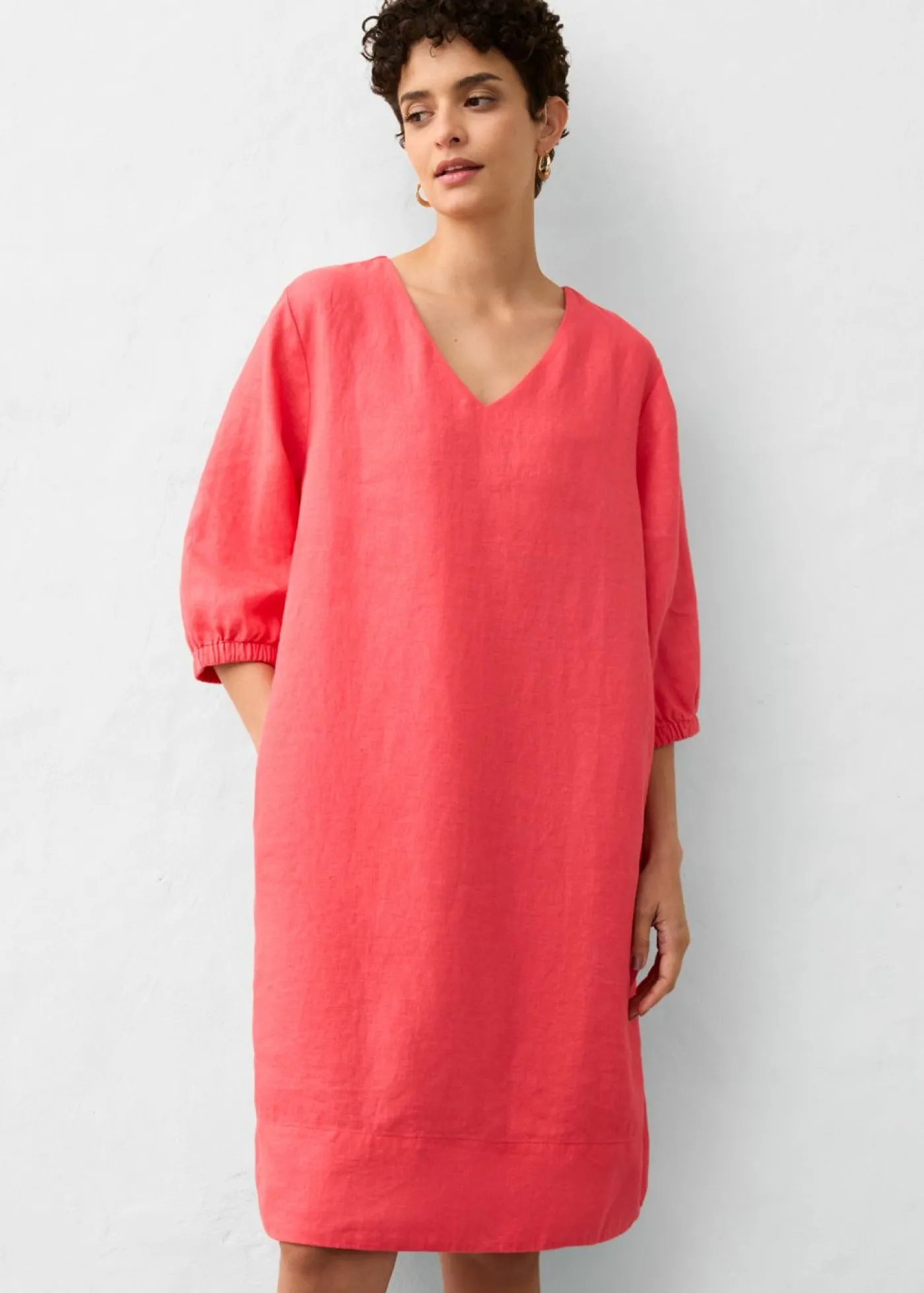 bonprix bonprix Vestido de lino puro con mangas 3/4 rosa paraíso Discount