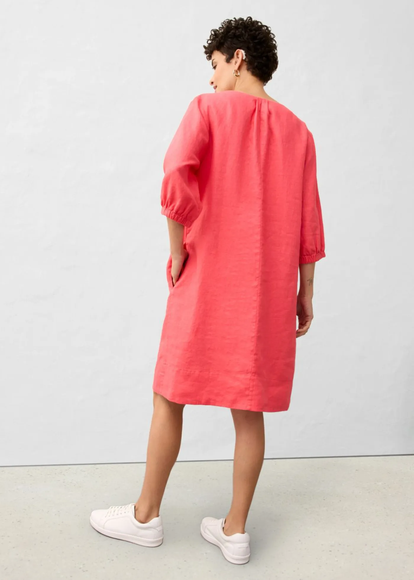 bonprix bonprix Vestido de lino puro con mangas 3/4 rosa paraíso Discount