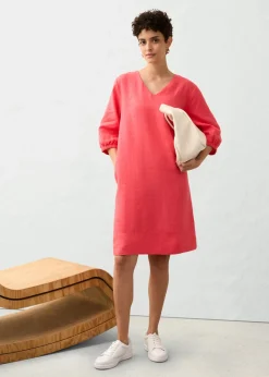 bonprix bonprix Vestido de lino puro con mangas 3/4 rosa paraíso Discount