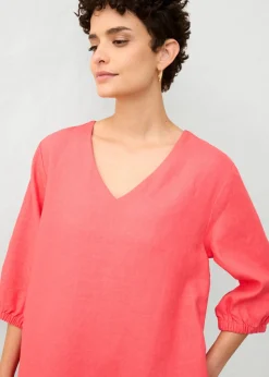 bonprix bonprix Vestido de lino puro con mangas 3/4 rosa paraíso Discount