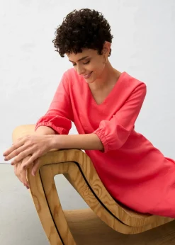 bonprix bonprix Vestido de lino puro con mangas 3/4 rosa paraíso Discount
