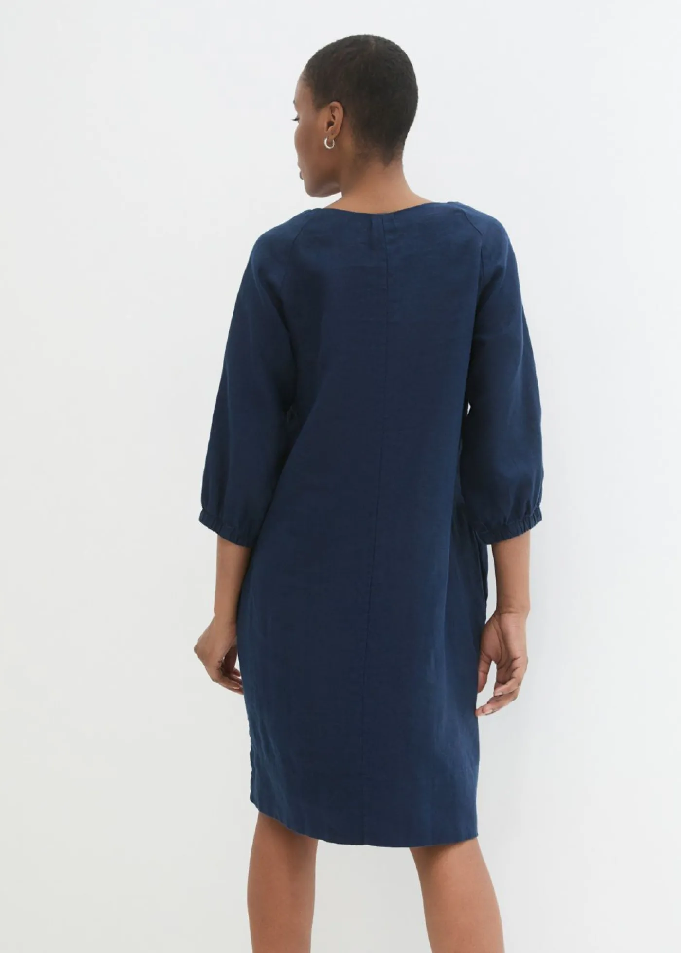 bonprix bonprix Vestido de lino puro con mangas 3/4 Azul marino Outlet
