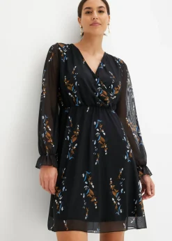 bonprix bonprix Vestido de malla Negro con flores Outlet