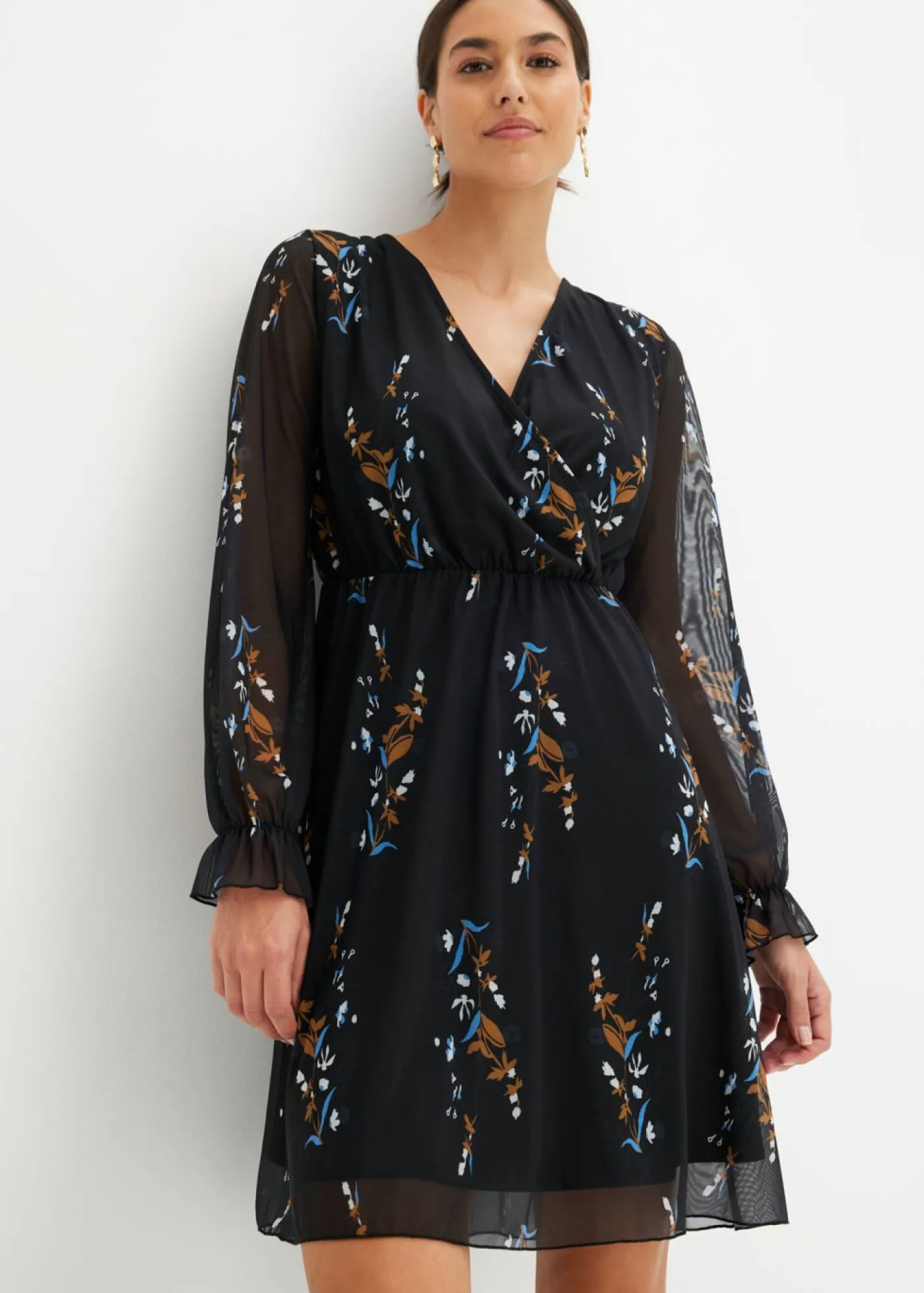 bonprix bonprix Vestido de malla Negro con flores Outlet
