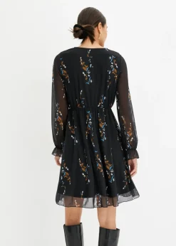 bonprix bonprix Vestido de malla Negro con flores Outlet