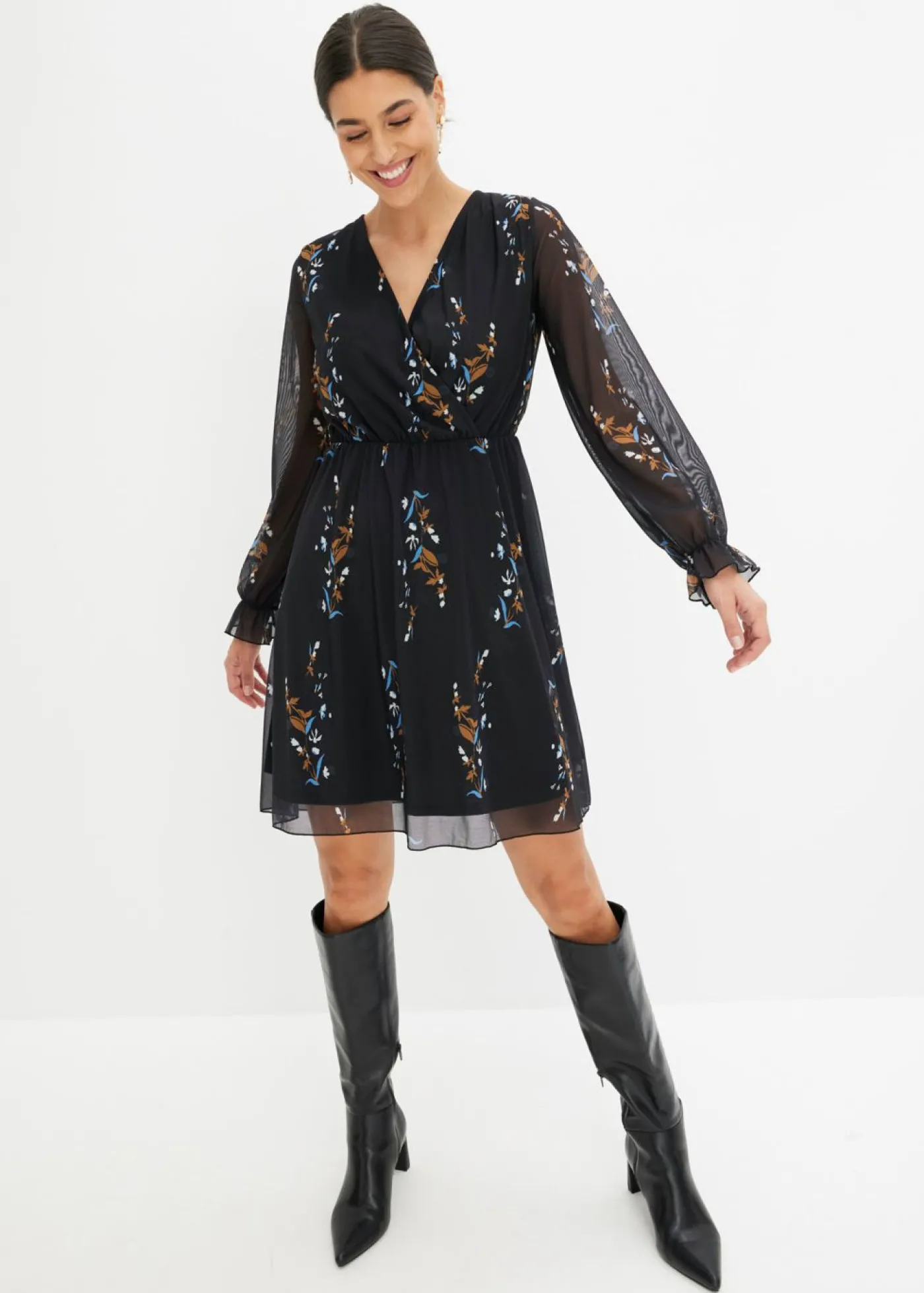 bonprix bonprix Vestido de malla Negro con flores Outlet