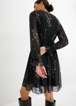 bonprix bonprix Vestido de malla Negro con flores Outlet