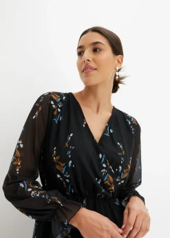 bonprix bonprix Vestido de malla Negro con flores Outlet