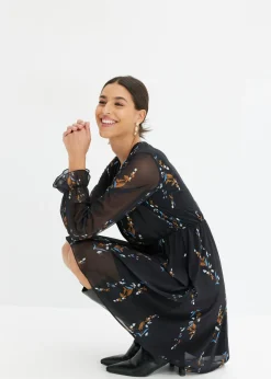 bonprix bonprix Vestido de malla Negro con flores Outlet