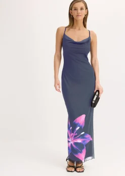 bonprix bonprix Vestido de malla fina con tirantes Azul marino/fucsia de flores New