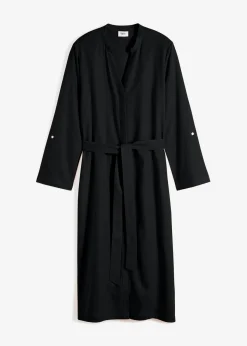 bonprix bonprix Vestido de mezcla de lino y viscosa con bolsillos Negro Clearance