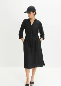 bonprix bonprix Vestido de mezcla de lino y viscosa con bolsillos Verde oliva oscuro Best