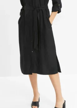 bonprix bonprix Vestido de mezcla de lino y viscosa con bolsillos Verde oliva oscuro Best
