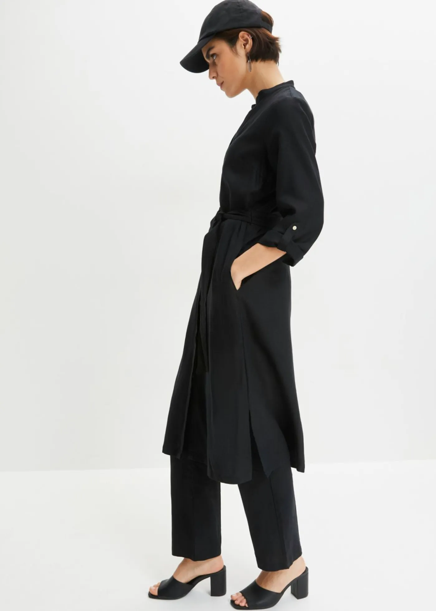 bonprix bonprix Vestido de mezcla de lino y viscosa con bolsillos Verde oliva oscuro Best