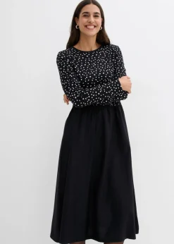 bonprix bonprix Vestido de mezcla de materiales de algodón puro negro-blanco lana topos Best