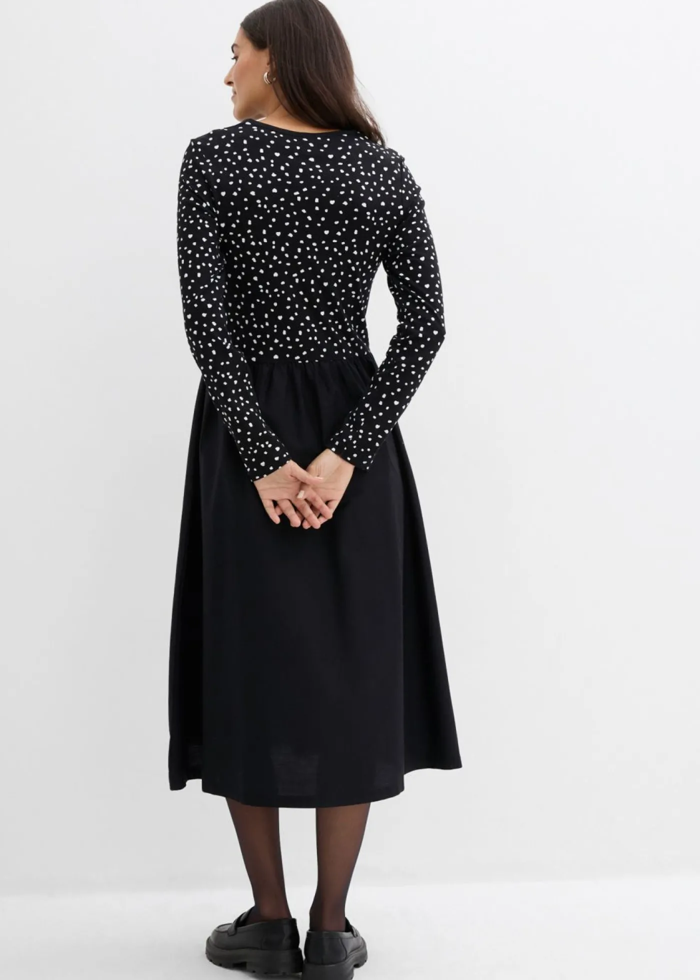 bonprix bonprix Vestido de mezcla de materiales de algodón puro negro-blanco lana topos Best
