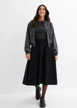 bonprix bonprix Vestido de mezcla de materiales de algodón puro negro-blanco lana topos Best