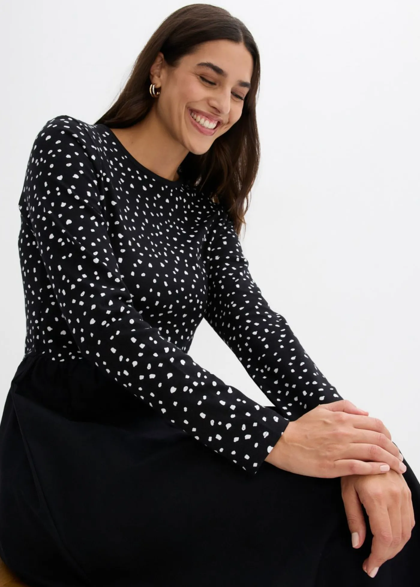 bonprix bonprix Vestido de mezcla de materiales de algodón puro negro-blanco lana topos Best