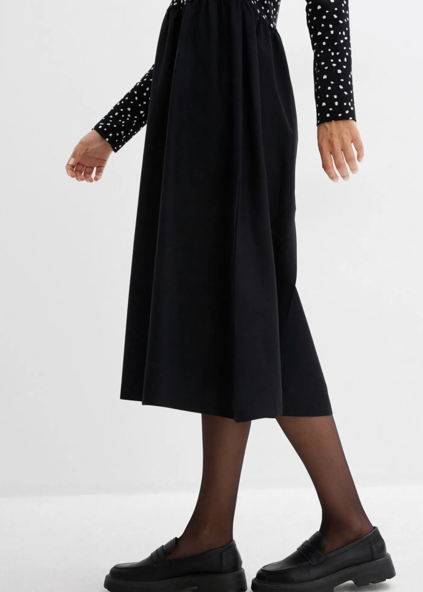 bonprix bonprix Vestido de mezcla de materiales de algodón puro negro-blanco lana topos Best