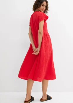 bonprix bonprix Vestido de muselina suave fresa Discount