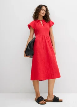 bonprix bonprix Vestido de muselina suave fresa Discount