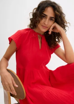 bonprix bonprix Vestido de muselina suave fresa Discount