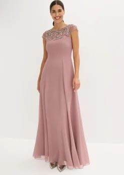 bonprix bonprix Vestido de noche con aplicación de encaje Rosa palo Outlet