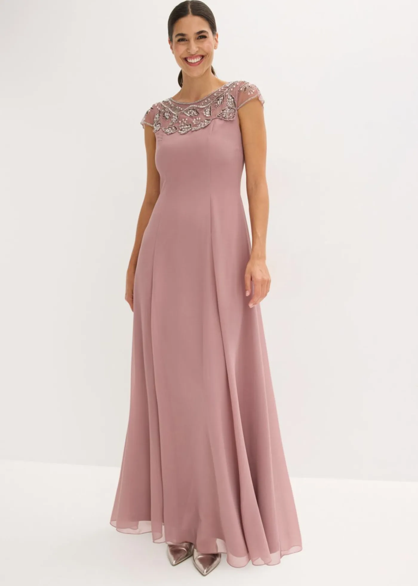 bonprix bonprix Vestido de noche con aplicación de encaje Rosa palo Outlet