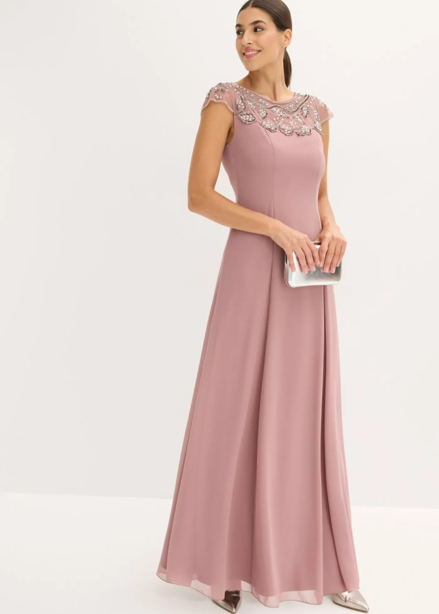 bonprix bonprix Vestido de noche con aplicación de encaje Rosa palo Outlet