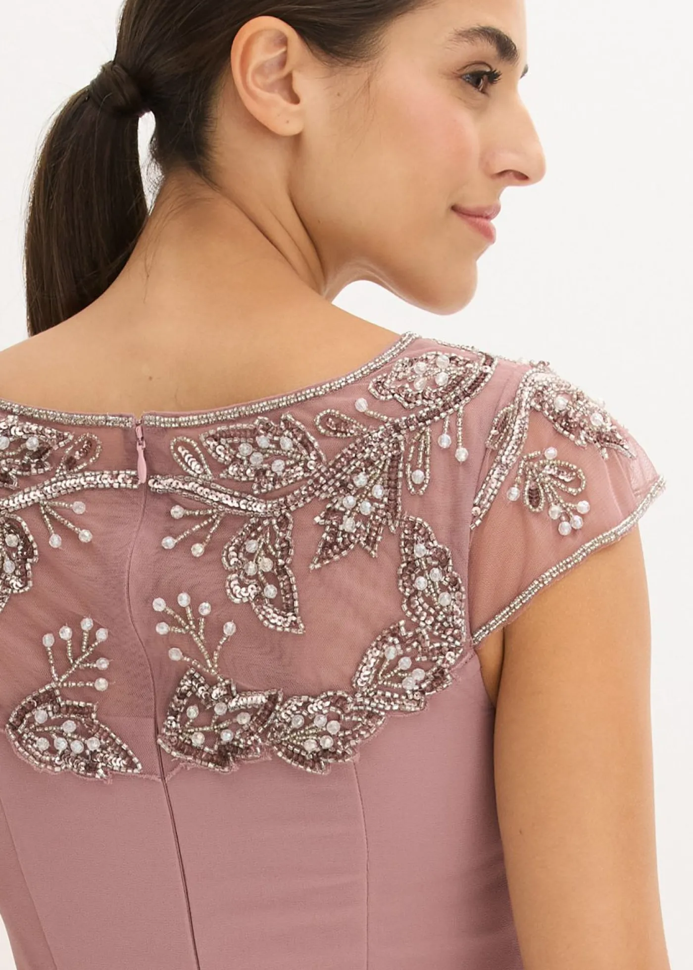 bonprix bonprix Vestido de noche con aplicación de encaje Rosa palo Outlet