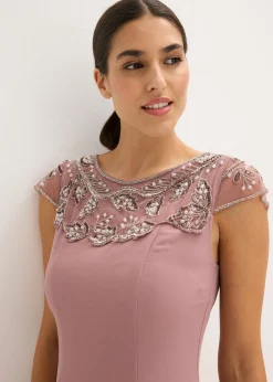 bonprix bonprix Vestido de noche con aplicación de encaje Rosa palo Outlet