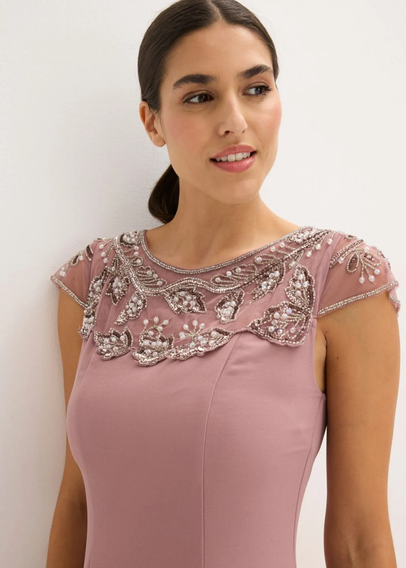 bonprix bonprix Vestido de noche con aplicación de encaje Rosa palo Outlet