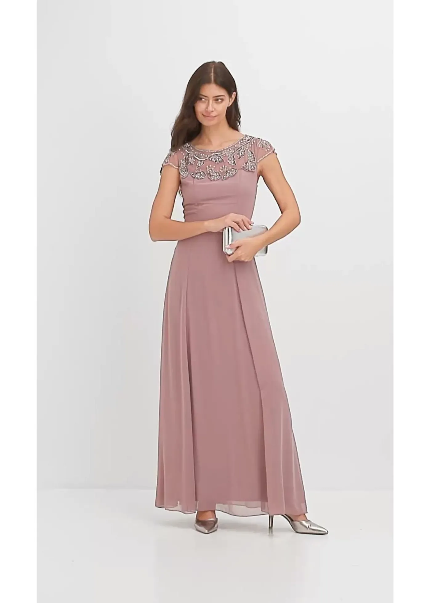 bonprix bonprix Vestido de noche con aplicación de encaje Rosa palo Outlet