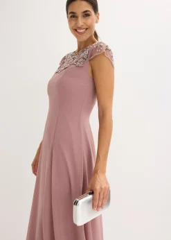 bonprix bonprix Vestido de noche con aplicación de encaje Rosa palo Outlet