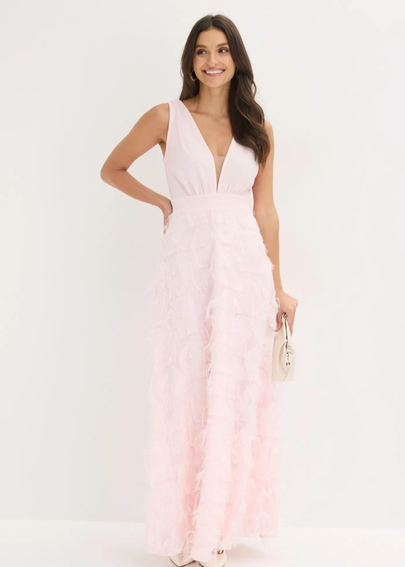 bonprix bonprix Vestido de noche con detalle de encaje deshilachado Rosa claro Best